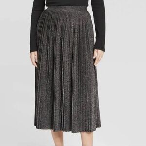 Charcoal Pleated Midi Skirt